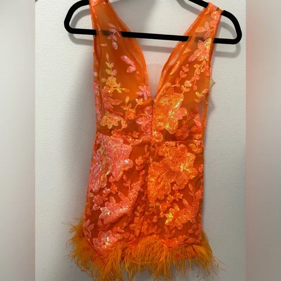 open lace back dress Orange 3D Flower Sweetheart Homecoming Dresses Ruffle Tiered Graduatio   Viniodress